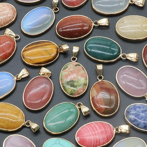 Oval Gemstone Pendant Natural Crystal Agate With Gold Plated Copper Edging DIY Jewelry Making Accessory For Necklace