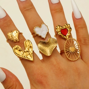 Stainless Steel Heart Ring For Women 18K Gold Plated Irregular Texture Snake Sunburst Water Drop Open Adjustable Rings