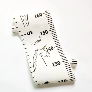 Unicorn wood-framed canvas height growth chart for kids room wall measuring 0-2 meters