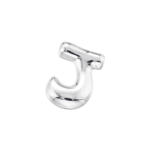Polished silver 3D bubble letter J pendant with high-shine metallic finish details