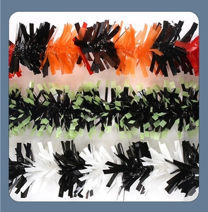 Detail of 2M Halloween tinsel garlands in black-orange, black-green, and black-white schemes