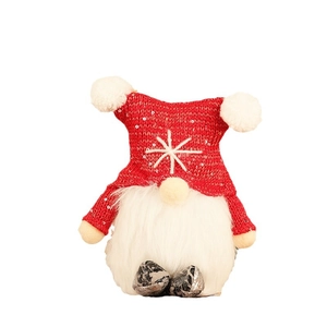 Lighted Christmas gnome plush with red snowflake hat and white faux fur beard decor