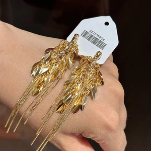 Orecchini A Nappa Spiga Di Grano Vintage Con Perno In Argento Sterling 925 Lunghi In Rame Dorato Gioielli Di Moda