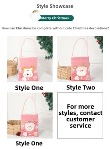 Detailed view of pink plush Christmas gift bags with 3D reindeer and snowman designs