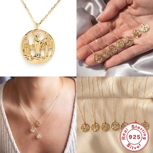 S925 sterling silver gold city landmark necklaces showing Eiffel Tower and Statue of Liberty