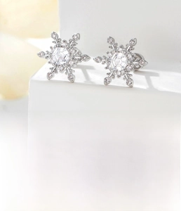 Detailed size and material information for snowflake titanium steel screw back earrings