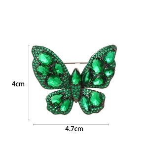 Vintage green crystal butterfly brooch 4cm by 4.7cm in retro style for women