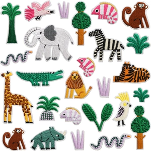 Embroidered Patches Jungle Animal Cartoon Iron On Applique For Children Clothing Decoration DIY Polyester Thread