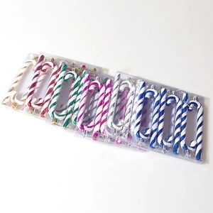Glittery candy cane Christmas tree ornaments set in vibrant festive colors for holiday decor