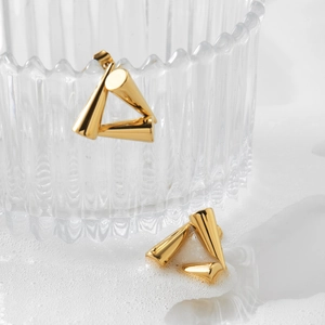 Minimalist geometric gold triangle earrings with interlocking cone studs for women