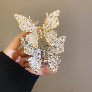 Butterfly Hair Claw Alloy Zircon Rhinestone Elegant Back Of Head Hair Clip For Women Stylish Accessories
