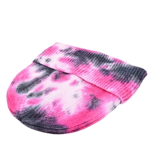 Pink and black tie-dye knit beanie hat with trendy fold-over cuff for winter warmth