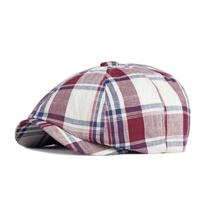 Classic plaid newsboy hat for women and men featuring red white and blue checkered pattern