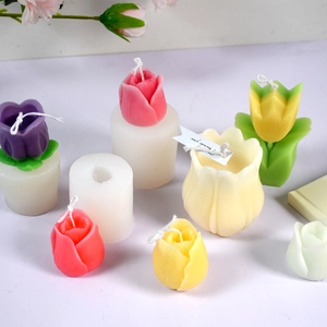 DIY silicone molds for tulip flower candles and plaster ornaments in various colors