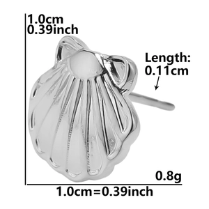 Detailed view of silver shell stud earring with 304 stainless steel radial texture