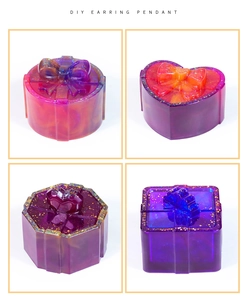 Glittery DIY resin earring pendants in heart and square shapes with ribbon details
