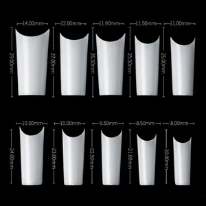 Tableau détaillé des tailles pour faux ongles transparents en dix dimensions