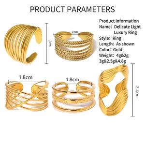 Set of minimalist 18K gold plated stainless steel rings with irregular textured designs
