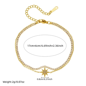 Double-layered gold stainless steel star and heart bracelet with cubic zirconia
