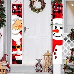 Christmas Porch Banners Buffalo Plaid Santa Claus Snowman Outdoor Door Hanging Decorations Holiday Xmas Home Decor