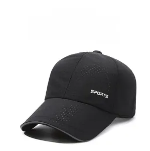 Detailed macro view of the breathable mesh fabric and white sports embroidery on black cap