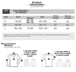 Size chart for the long sleeve slim fit knit dress showing S, M, and L measurements