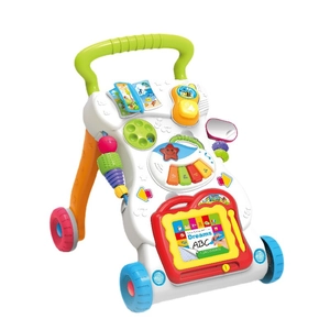 Adjustable baby walker with music and magnetic drawing board for toddler early walking