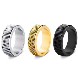 Rotatable Spinner Ring Stainless Steel Mesh Texture Stress Relief Fashion Industrial Jewelry For Men