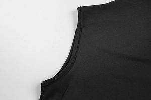 Close-up of side seam and professional binding on a black sleeveless summer dress