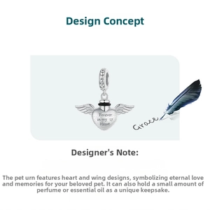 Detail of s925 silver heart wing memorial pendant with Forever in my Heart engraving