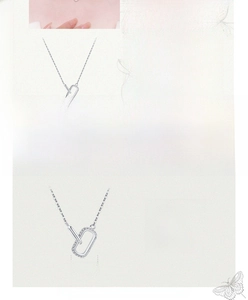 Detail view of S925 silver necklace with interlocking rectangle pendant and pave crystals