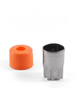 Detail of 430 stainless steel vegetable cutter with orange protective PP handle