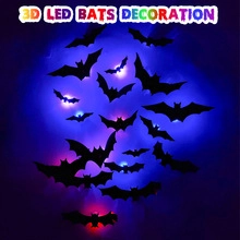 3D LED bat wall stickers with blue and red lights for Halloween party atmosphere