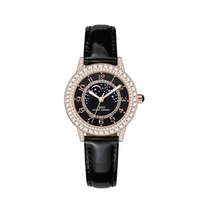 Elegant rose gold watch for women featuring a black starry sky dial and crystal bezel