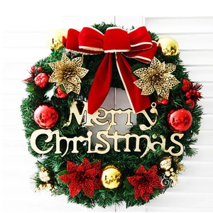 Christmas Wreath Door Hanging Artificial Pine Needle Rattan Twig Reindeer Santa Snowman Doll Ornament Festive Party Home Holiday Decor