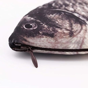 Realistic fish pencil case with detailed skin pattern and durable metal zipper closure