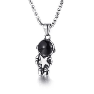 Stainless Steel Astronaut Pendant Necklace With Black Enamel Mask Hip Hop Spaceman Star Design Trendy Personalized Cool Jewelry