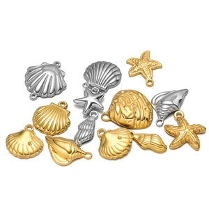 Marine theme stainless steel shell and starfish pendants in gold and silver finish