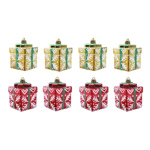 Christmas Tree Hanging Gift Box Ornaments Painted Plastic Snowflake Pattern Glitter Bow Holiday Decoration
