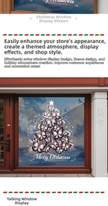 Christmas tree window sticker with pink butterflies and Merry Christmas text on glass