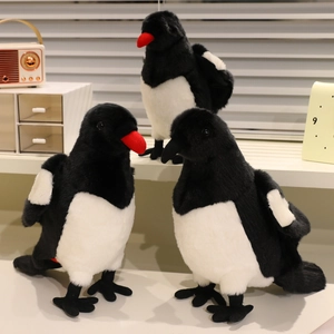 Realistic black and white magpie plush birds with red beaks for home decor