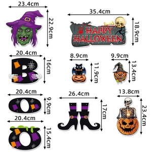 Halloween hanging banners set featuring pumpkins, witches, and ghosts with dimensions