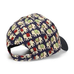 Dark blue elephant print baseball cap with ethnic patterns and adjustable metal buckle
