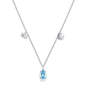 Aquarius-Halskette aus S925 Sterlingsilber mit blauem Edelstein und Tierkreis-Anhänger
