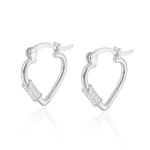 Elegant S925 sterling silver heart-shaped hoop earrings with micro-pave cubic zirconia