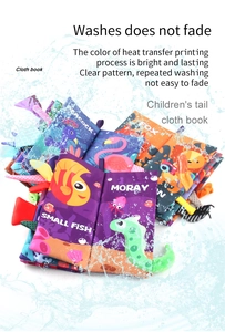 Detail showing various 3D animal tails on washable soft fabric baby sensory books