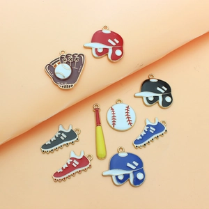 Baseball Theme Charms Alloy Enamel Sports Pendants For DIY Jewelry Making Helmet Bat Glove Shoes Accessories