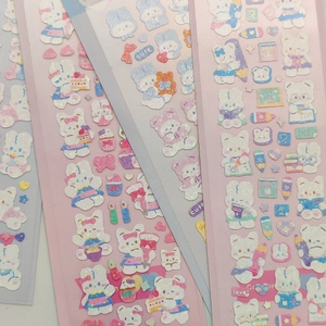 Cute Korean style laser bear and rabbit stickers for scrapbooking in pink and purple