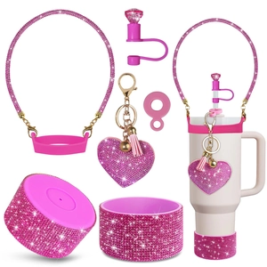 Tumbler Accessories Silicone Boot Straw Cover Cap Heart Keychain Charm Handle Strap Rhinestone Glitter Shiny Decoration Collection