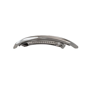 Minimalist silver metal curved spring hair clip with non-slip texture on white background